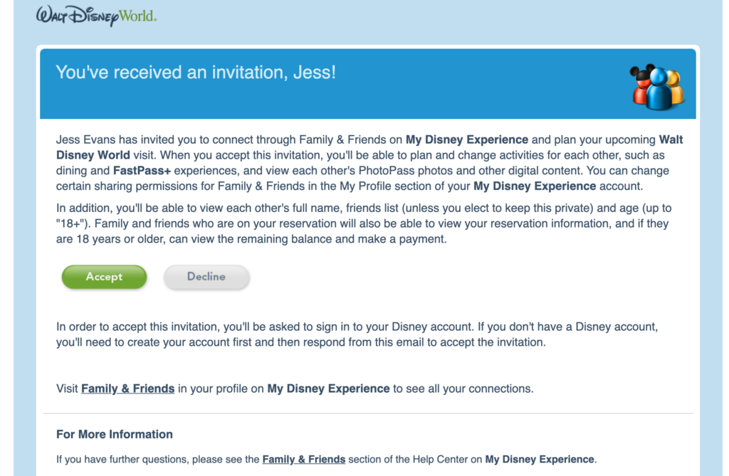 Adding Friends and Family to My Disney Experience